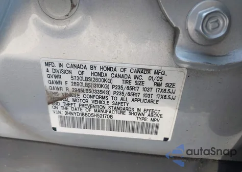 2005 Acura Mdx z USA, uszkodzony, nr VIN 2HNYD18805H521708